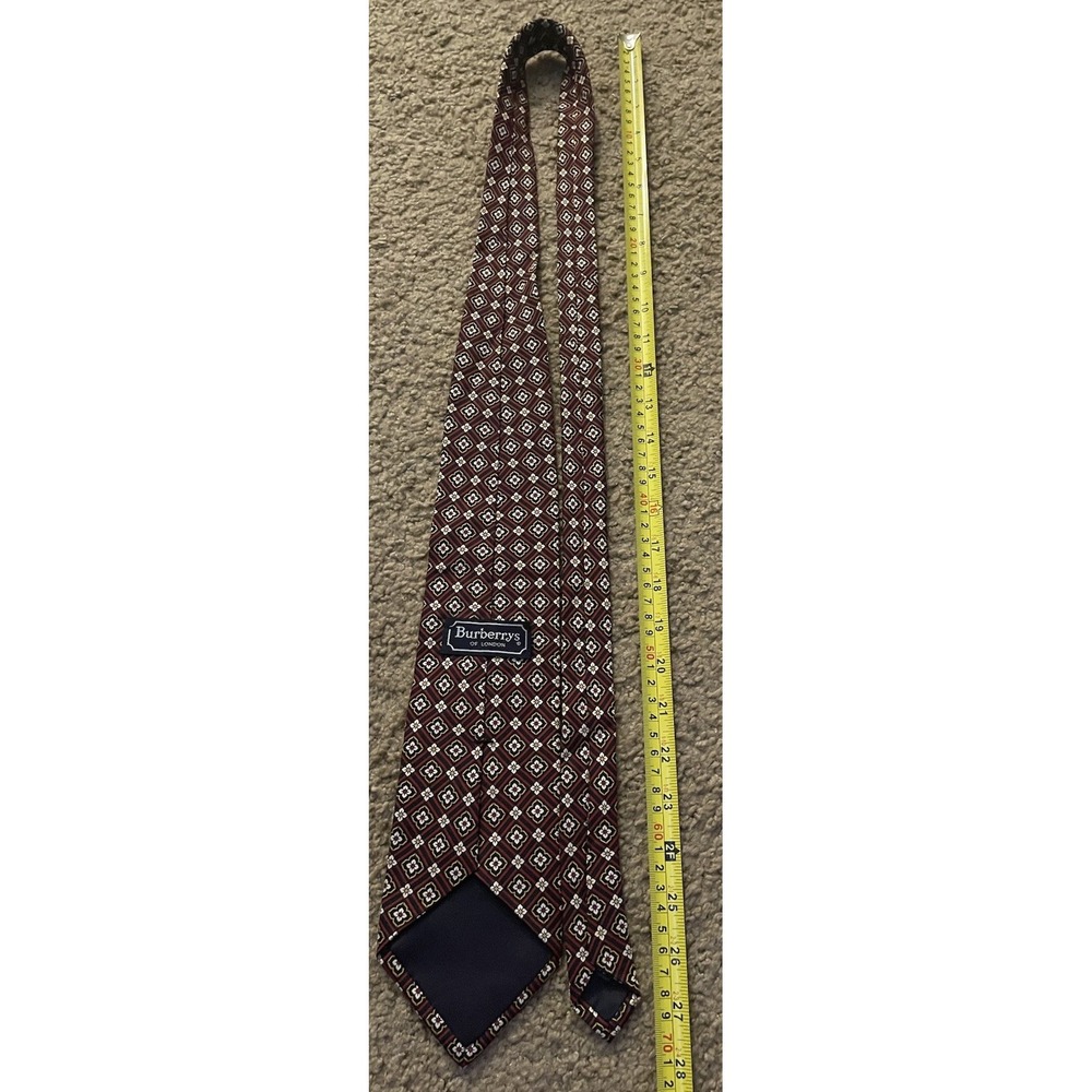 Burberry Of London Neckwear Tie Red White Flower AOP Pattern USA 100% Silk JBHS - Picture 3 of 4